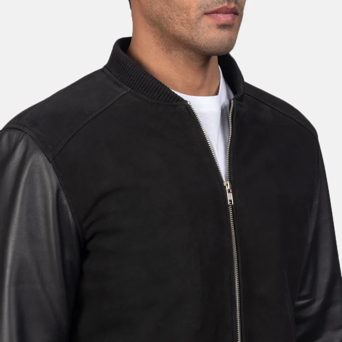 Men's Hybrid Black Suede Bomber Leather Jacket