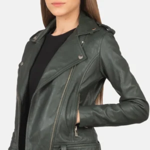 Women's Green Leather Jacket Belted