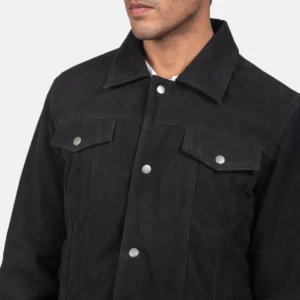 Trucker Black Suede Bomber Jacket Mens