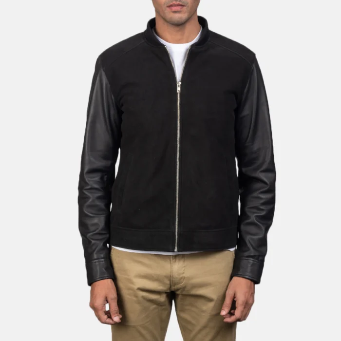 Men's Hybrid Black Suede Bomber Leather Jacket