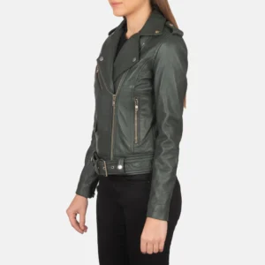 Women's Green Leather Jacket Belted