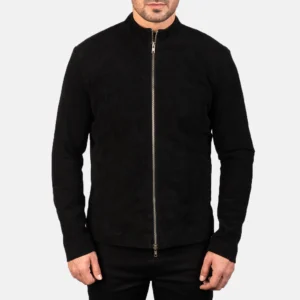 Racing Black Suede Bomber Jacket Mens