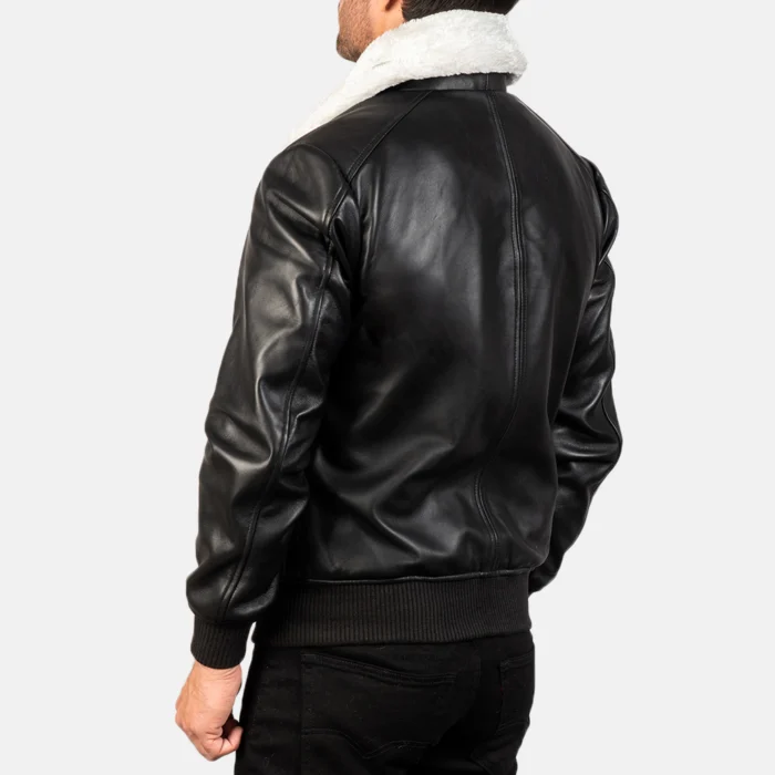 Black Bomber Mens Biker Jacket With Fur Collar