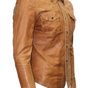 Light Brown Leather Shirt Jacket