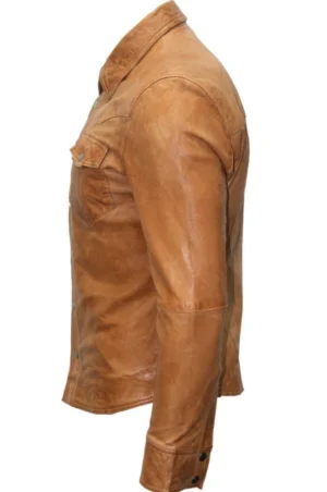 Light Brown Leather Shirt Jacket