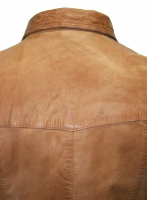 Light Brown Leather Shirt Jacket