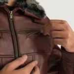 Men Dark Brown Fur Leather Jacket