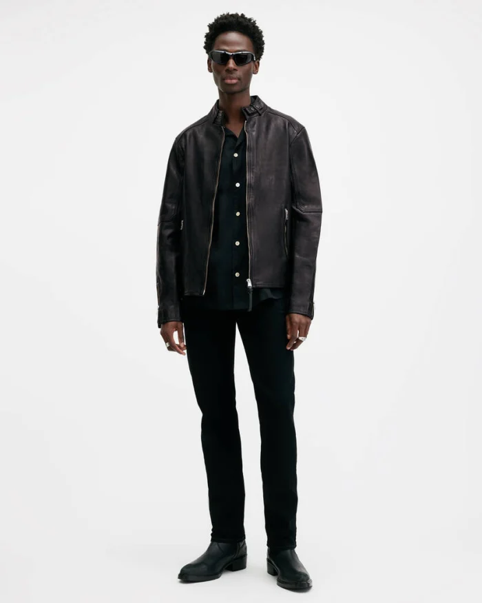 Cora Leather Snap Back Collar Jacket | AllSaints