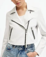 Optic White Dalby Slim Fit Biker Jacket | AllSaints