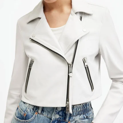 Optic White Dalby Slim Fit Biker Jacket | AllSaints