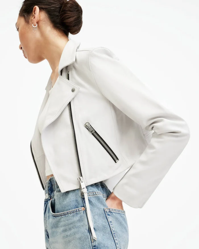 Optic White Dalby Slim Fit Biker Jacket | AllSaints