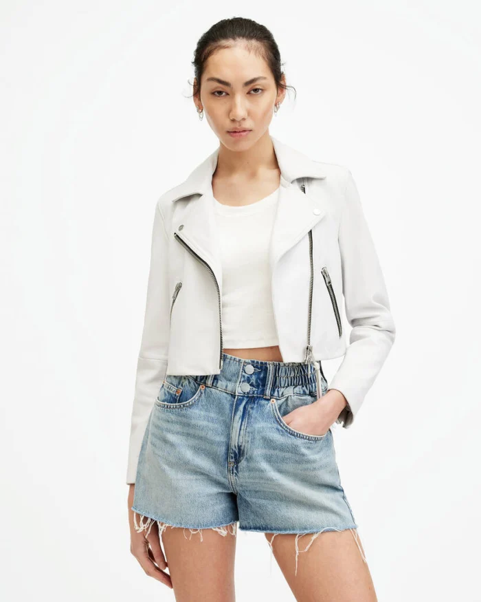 Optic White Dalby Slim Fit Biker Jacket | AllSaints