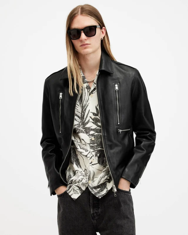 Black Doherty Zip Up Leather Jacket | AllSaints