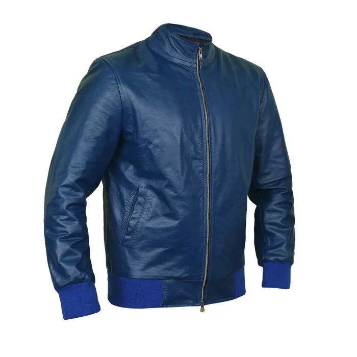 Bomber Navy-Blue Leather Jacket