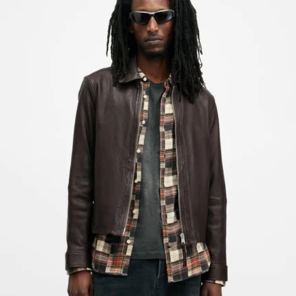 Duffy Brown Erol Zip Up Leather Jacket | AllSaints