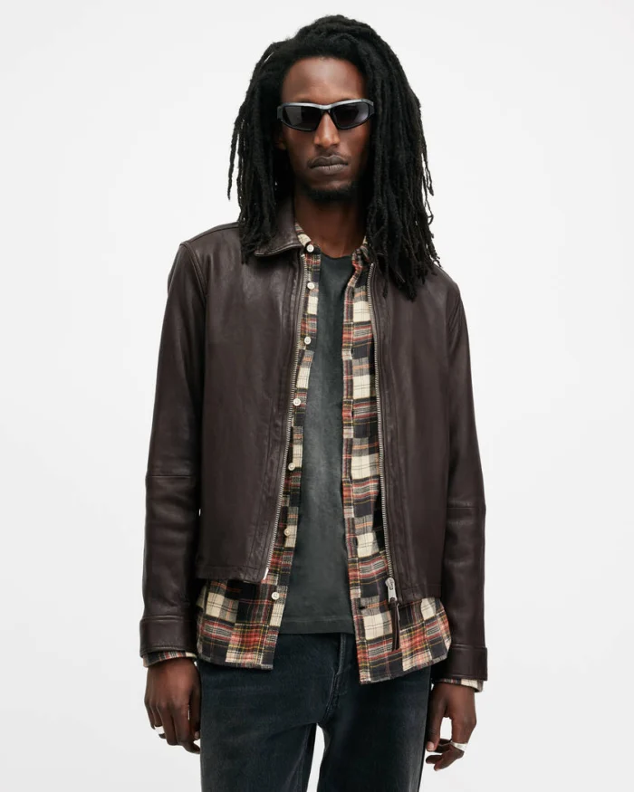 Duffy Brown Erol Zip Up Leather Jacket | AllSaints