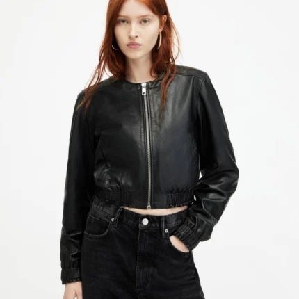 Black Everly Leather Bomber Jacket | AllSaints