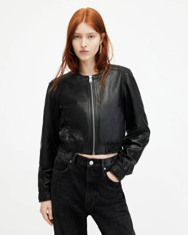 Black Everly Leather Bomber Jacket | AllSaints