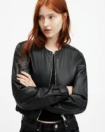 Black Everly Leather Bomber Jacket | AllSaints