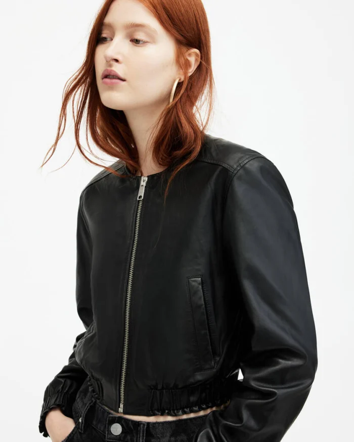 Black Everly Leather Bomber Jacket | AllSaints