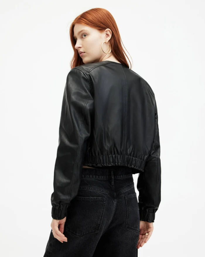 Black Everly Leather Bomber Jacket | AllSaints