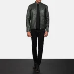 Bomber Leather Jacket Dark Green