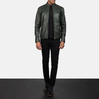 Bomber Leather Jacket Dark Green