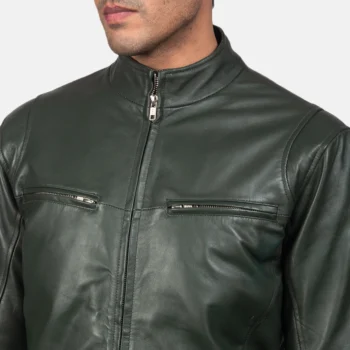 Bomber Leather Jacket Dark Green