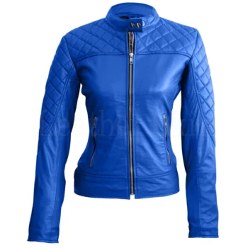 Quilted Biker Blue Leather Jacket