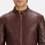 Quilted Burgundy Biker Jacket Men