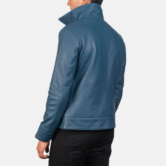 Blue Bomber Leather Shirt Jacket