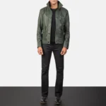 Men Leather Jacket Dark Green