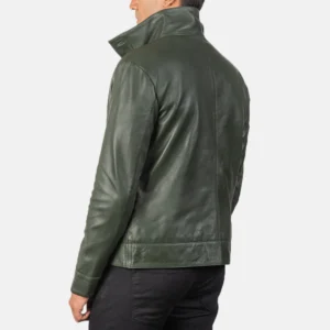 Green Bomber Leather Shirt Jacket