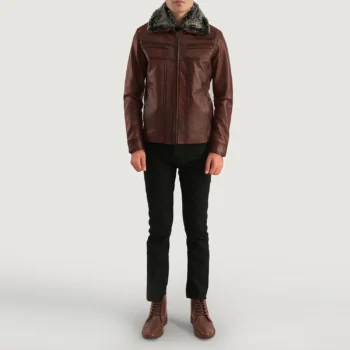 Men Dark Brown Fur Leather Jacket