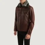 Men Dark Brown Fur Leather Jacket