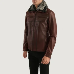 Men Dark Brown Fur Leather Jacket