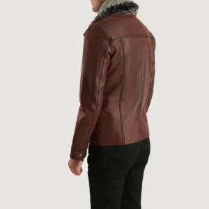 Men Dark Brown Fur Leather Jacket