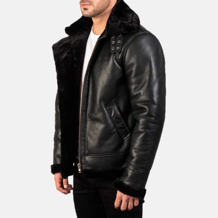 Men Bomber Fur Collar Leather Jacket