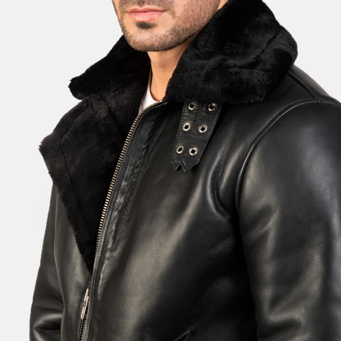 Men Bomber Fur Collar Leather Jacket