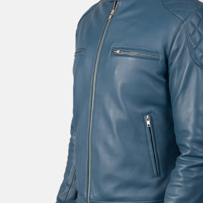 Men Biker Blue Leather Jackets