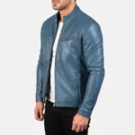 Men Biker Bomber Blue Leather Jacket