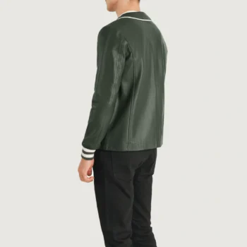 Men Varsity Leather Jacket Dark Green