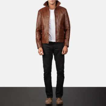 Brown Bomber Leather Shirt Jacket