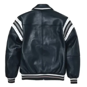 Pelle Pelle Encrusted Men Plush Navy Blue Varsity Leather Jacket