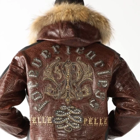 Pelle Pelle Men Dark Brown Fur Hood Jacket | Leather Jacket view 2