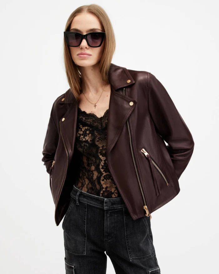 Oxblood Red Dalby Slim Fit Biker Jacket | AllSaints