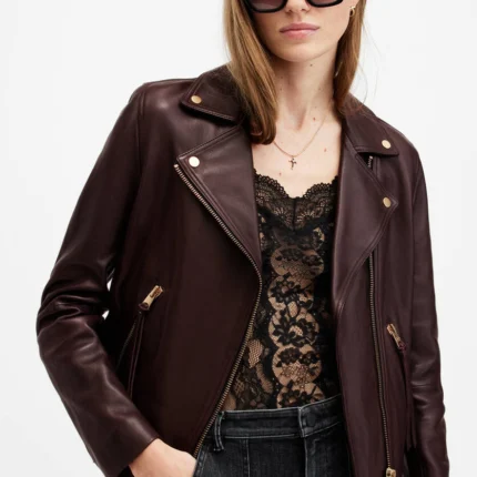 Oxblood Red Dalby Slim Fit Biker Jacket | AllSaints