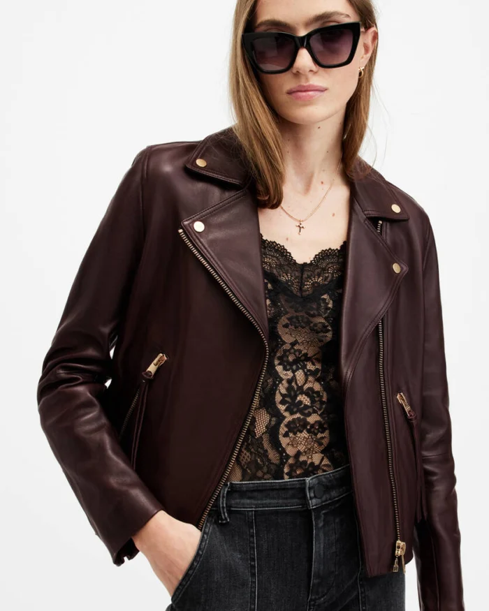 Oxblood Red Dalby Slim Fit Biker Jacket | AllSaints