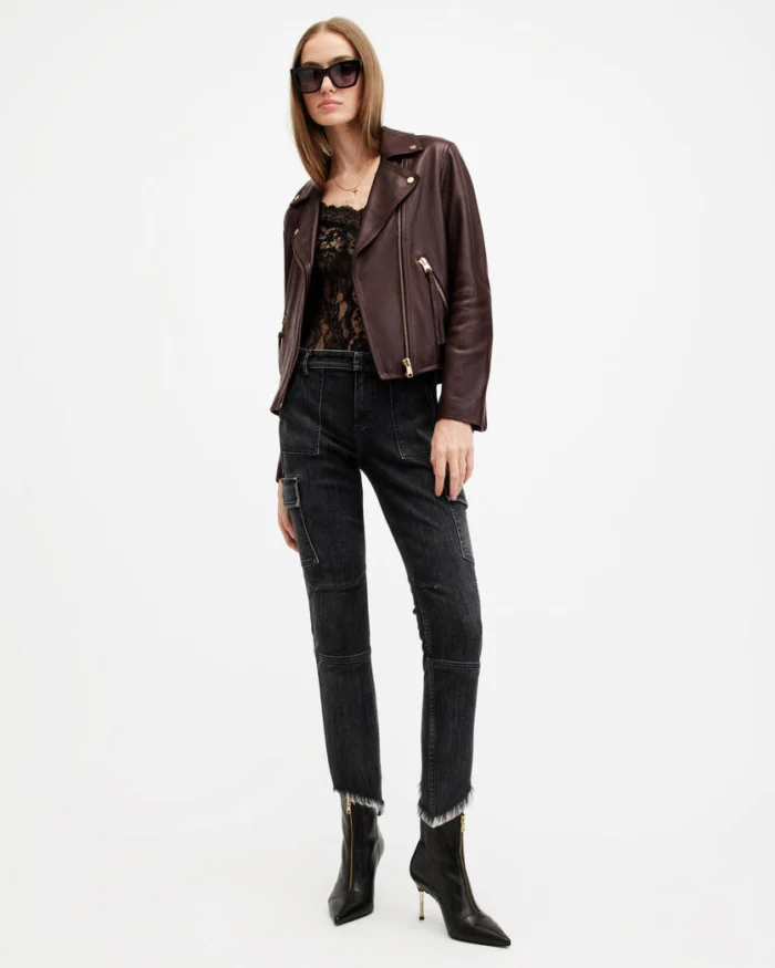 Oxblood Red Dalby Slim Fit Biker Jacket | AllSaints