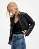 Black Sadler Slim Fit Leather Jacket | AllSaints